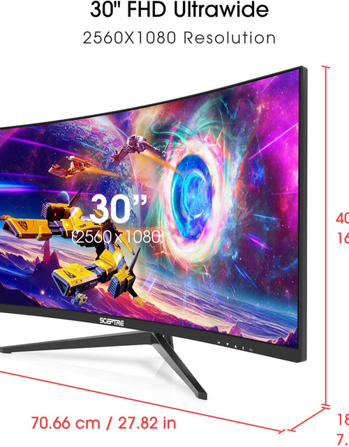 Load image into Gallery viewer, 30-Inch Curved Gaming Monitor 21:9 2560X1080 Ultra Wide Ultra Slim HDMI Displayport up to 200Hz Build-In Speakers, Metal Black (C305B-200UN1)
