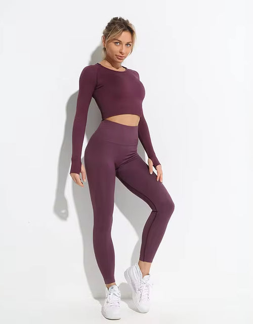 Load image into Gallery viewer, 2Pcs Seamless Hyperflex Workout Sport Outfits for Women Sportswear Athletic Clothes Gym Long Sleeve Crop Top High Waist Leggings
