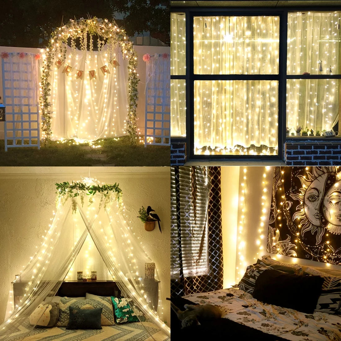 2Pack Led Window Curtain Lights,9.8X9.8Ft 300LED Twinkle Lights with Remote Control,Usb Powered 8 Modes Fairy String Lights for Bedroom,Indoor,Outdoor,Wedding,Party,Wall Decor