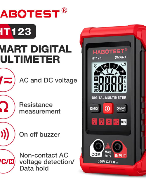 Load image into Gallery viewer, HT123 Smart Digital Multimeter AC/DC Voltage Resistance Continuity Measurement Tester NCV Multimeter with Backlight
