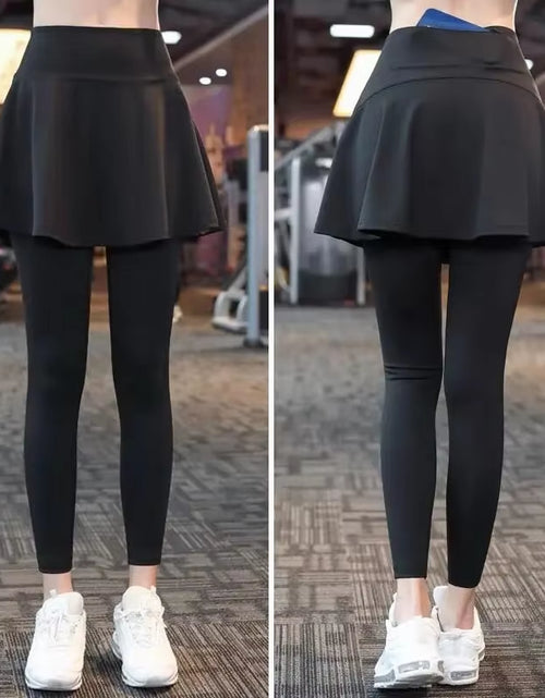 Load image into Gallery viewer, The New Yoga Tennis Skirt Women&#39;S High Waist Slimming Sports Training Short Skirt Two-Layer Anti-Empty Half-Length Pleated Skirt
