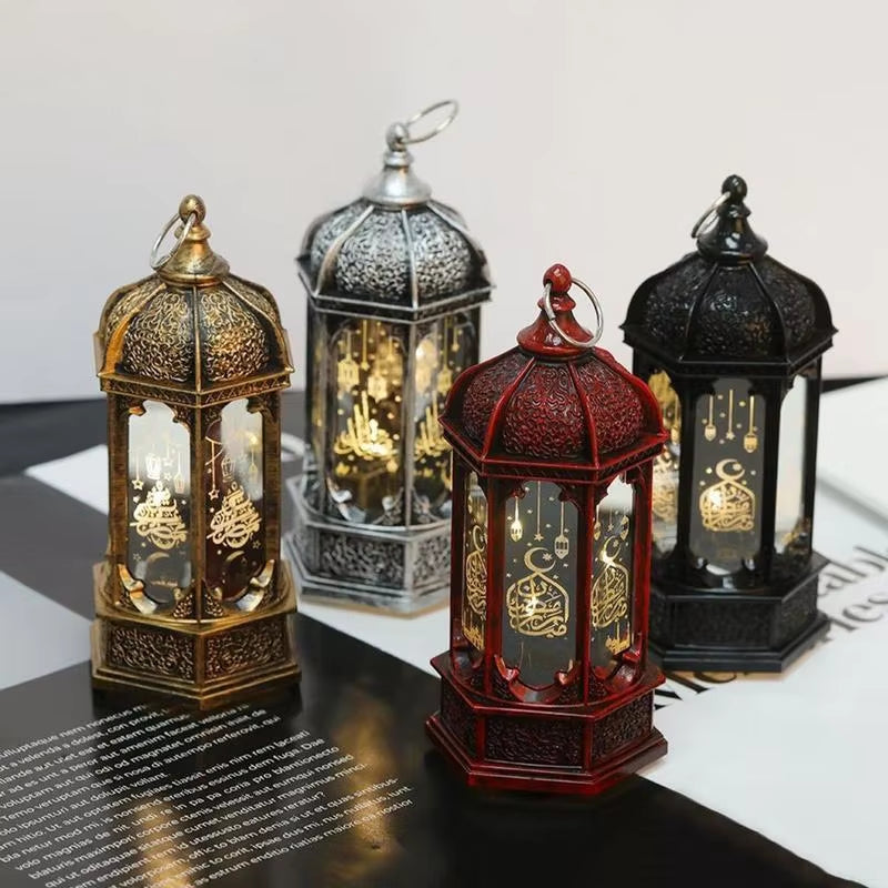 Eid Lantern LED Light Decor Moroccan Style Table Lantern Night Light Decoration Kareem Desktop Ornament Eid Craft Party Favors