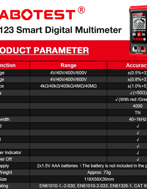 Load image into Gallery viewer, HT123 Smart Digital Multimeter AC/DC Voltage Resistance Continuity Measurement Tester NCV Multimeter with Backlight
