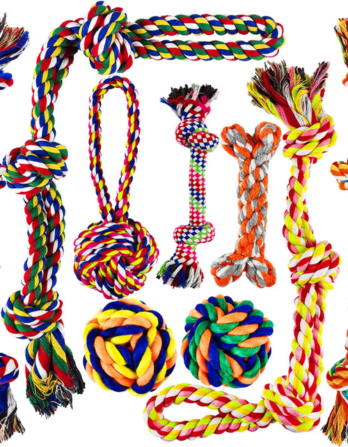 Load image into Gallery viewer, Tough Dog Rope Toys for Aggressive Chewers, 9 Pack Durable Dog Chew Toys for Medium Large Breeds, Puppy Teething Chew Toys, Tug of War Dog Toy, Heavy Duty Dental Cotton Rope Dog Toys
