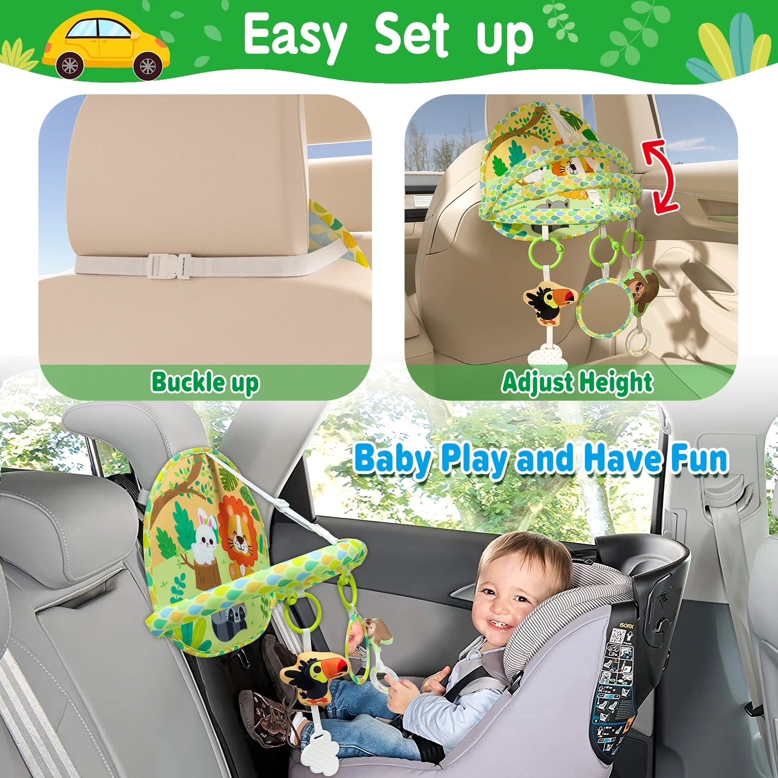 Baby Car Seat Toy for Travel Rear Facing Double Sided Baby Travel Activity Car Seat Entertainment Toy Easy Drive Gift for Newborn Baby Infant 0-12 Month