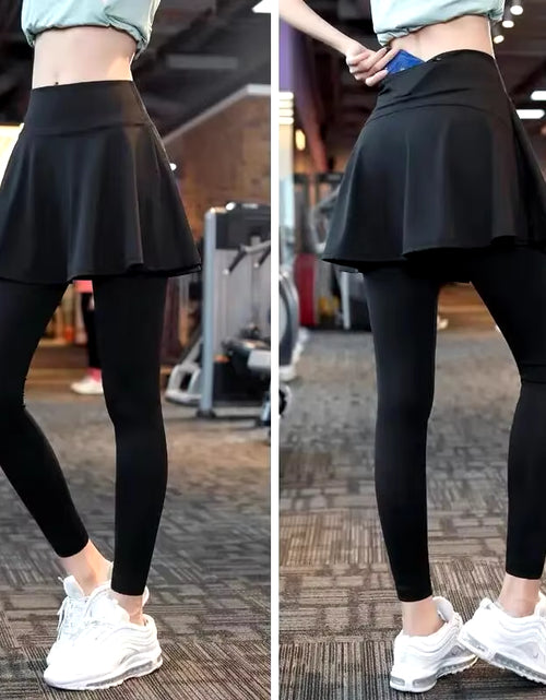 Load image into Gallery viewer, The New Yoga Tennis Skirt Women&#39;S High Waist Slimming Sports Training Short Skirt Two-Layer Anti-Empty Half-Length Pleated Skirt
